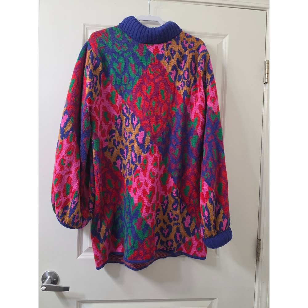 Farm Rio Mixed Leopard Patchwork Turtleneck Sweater XL Multi Color